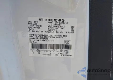 2014 Ford F-150 Xl from USA, damaged, VIN 1FTNF1CF5EKD17455